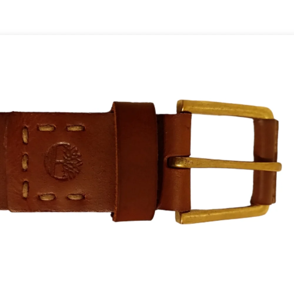 Timberland brown men's  leather belt size 34 gold buckle